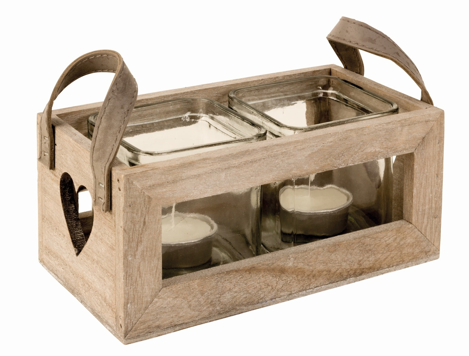 Cache-pot coeur en bois avec 2 verres 8x19cm