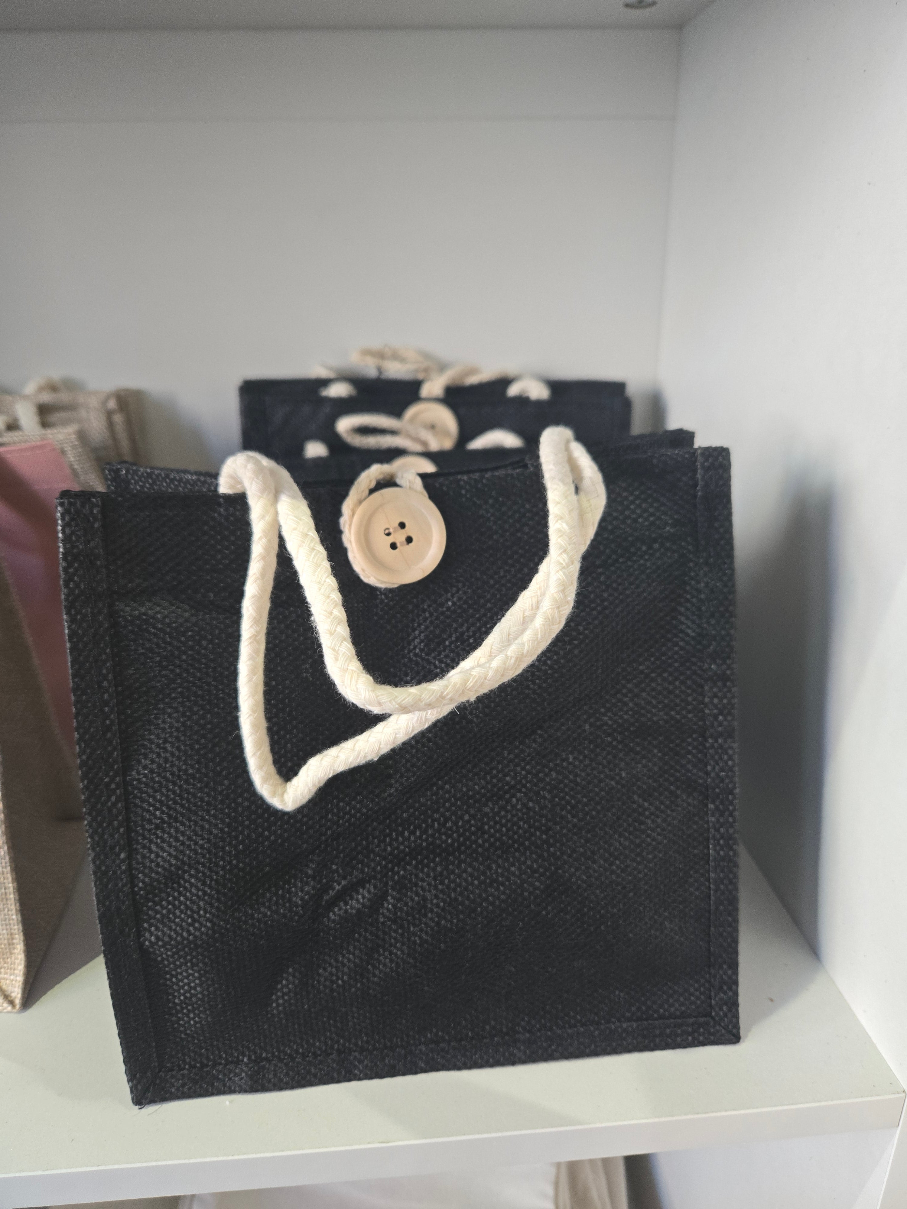 Sac en toile de jute noir 20x20x10cm