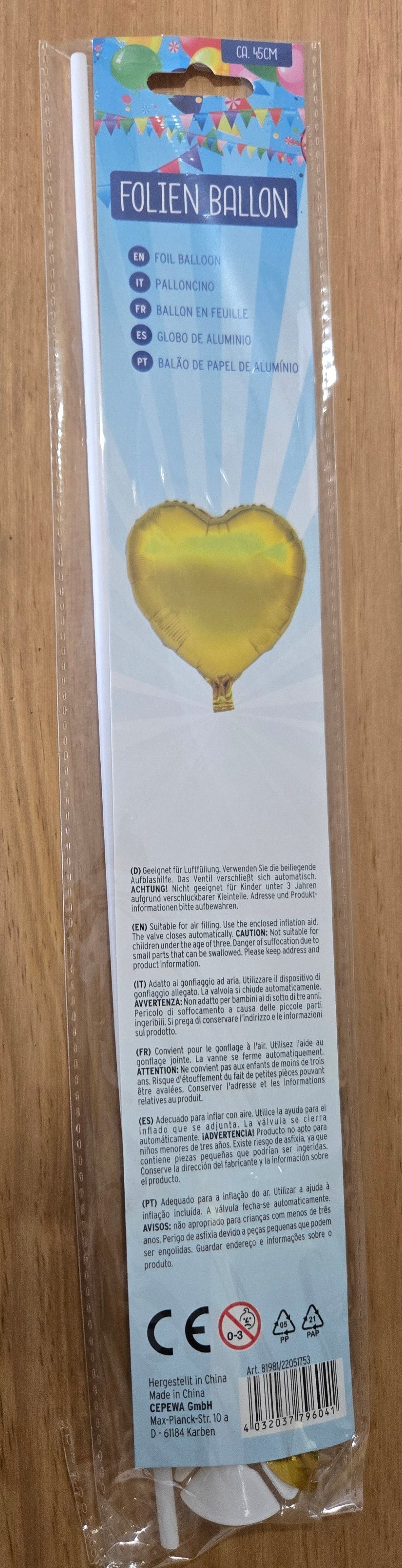 Ballon aluminium coeur OR 45cm