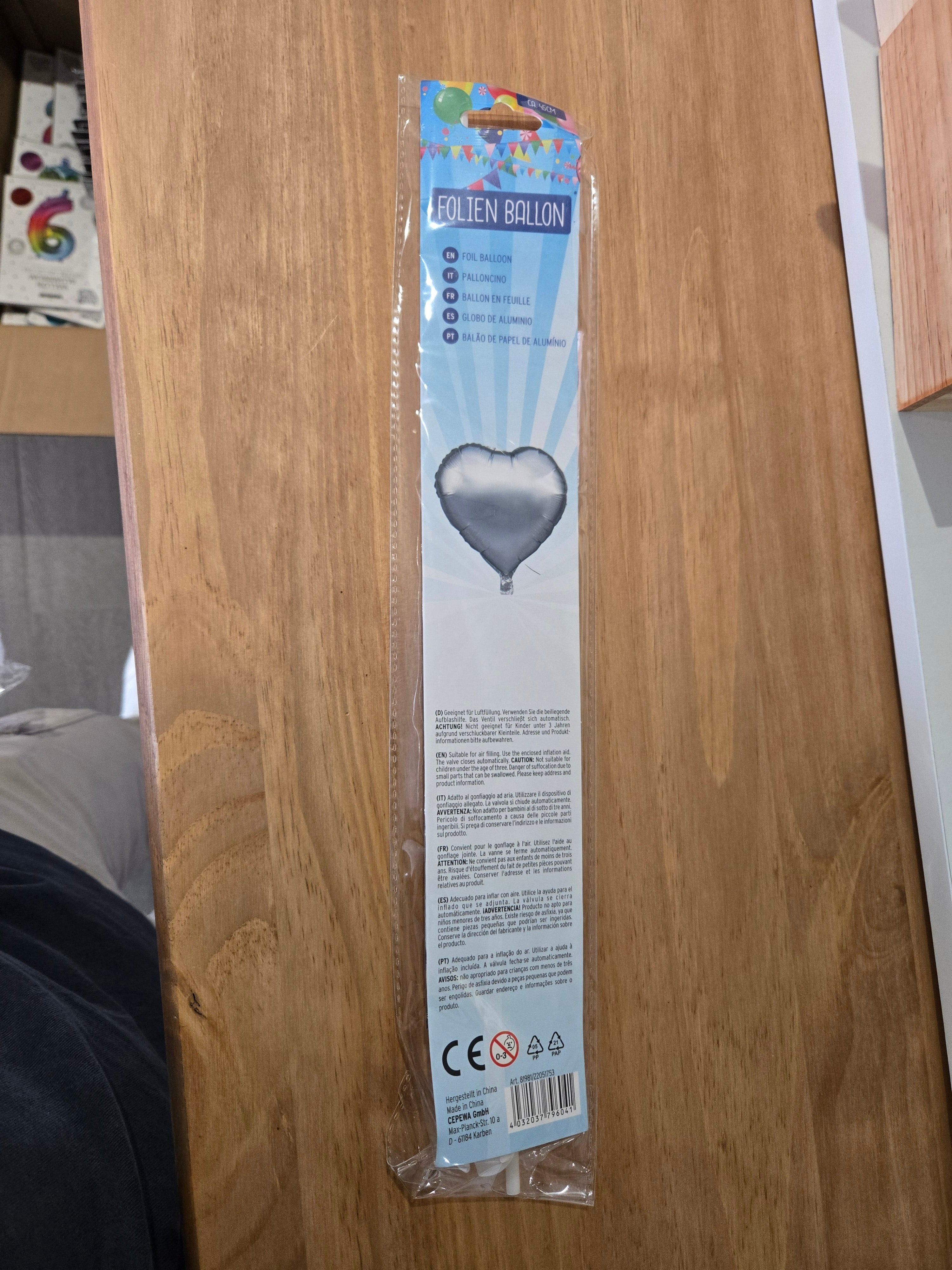 Ballon aluminium coeur ARGENT 45cm