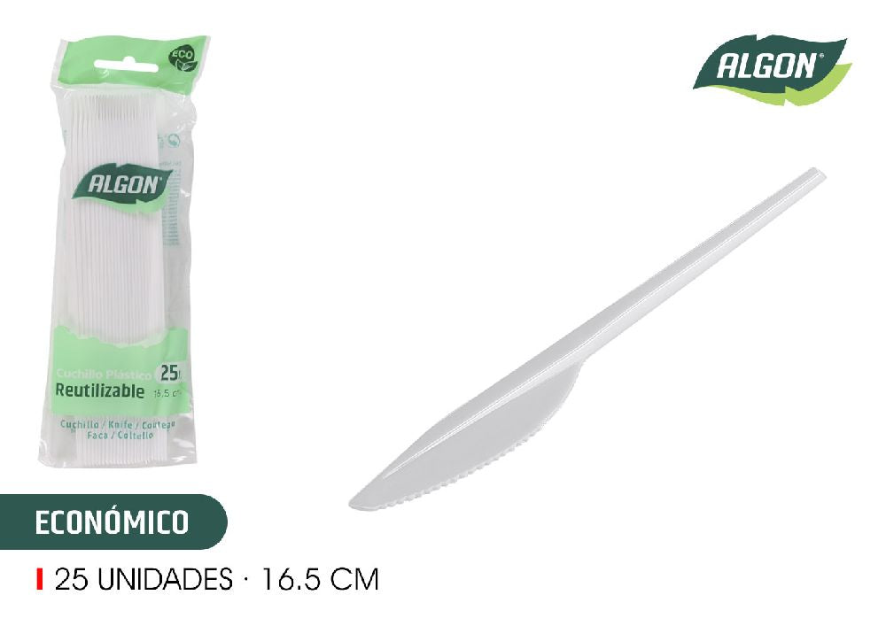 25 couteaux plastique blanc 16,5 cm